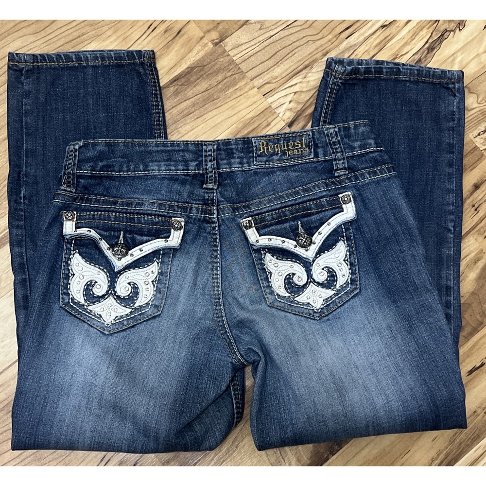 Request Jeans Womens Jr Size Medium‎ Wash Low Rise Flap Pocket See Measurements